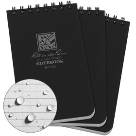 Rite in the Rain All-Weather Top-Spiral Notebook 735, 3 x 5 inch, Black Cover
