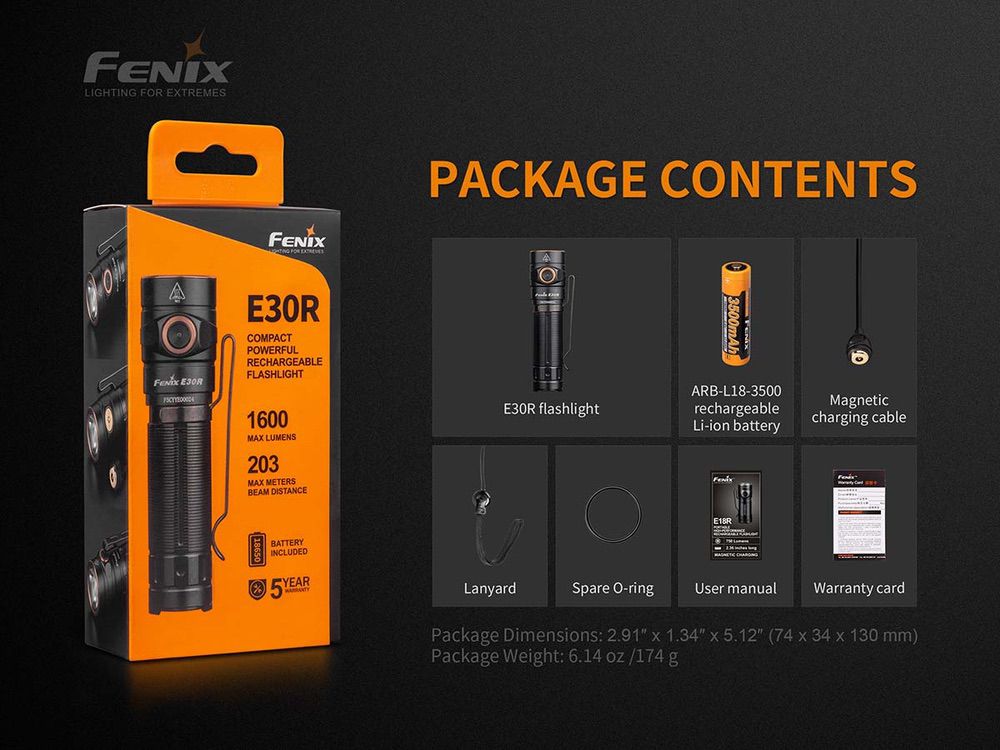 Fenix E30R Rechargeable Flashlight, 1600 lumens