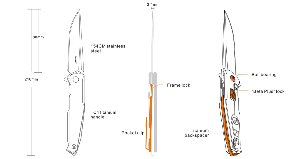 RUIKE M108-TZ TITANIUM Folding Knife