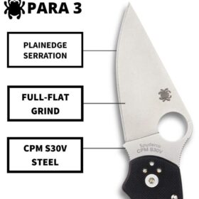 Spyderco Para 3 G10 Black, PlainEdge - C223GP
