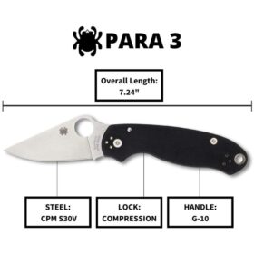Spyderco Para 3 G10 Black, PlainEdge - C223GP