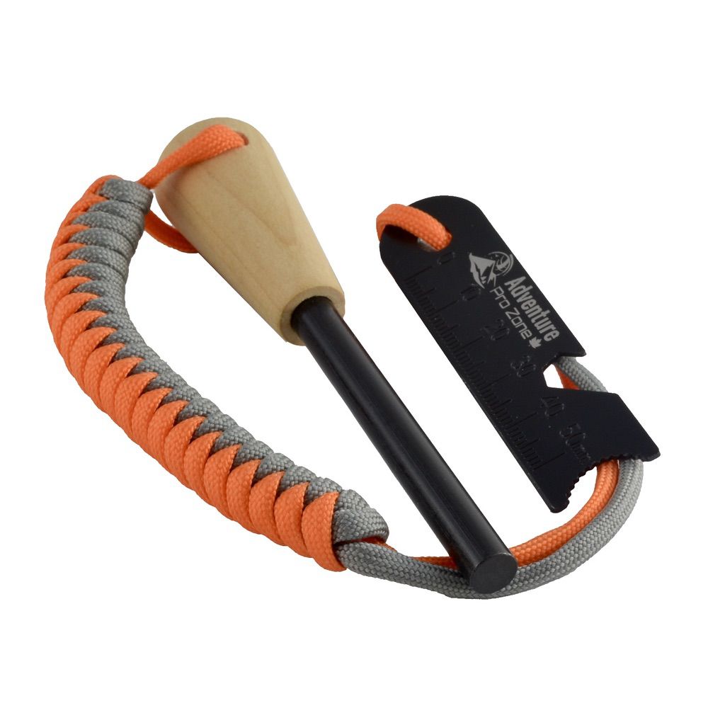 Ferro Flint Fire Starter with Paracord Lanyard (Color: Orange/Grey)