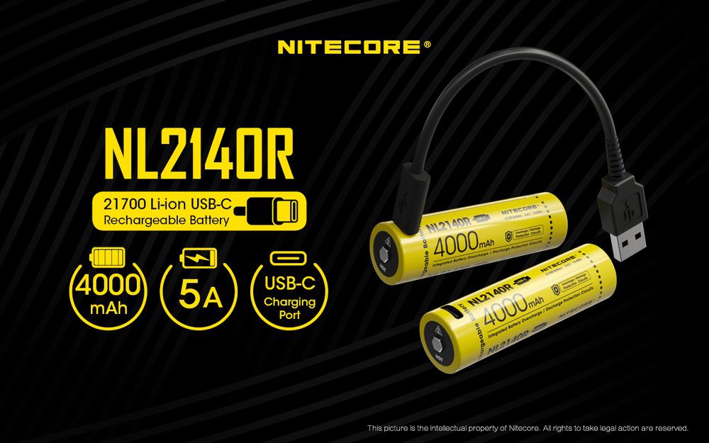 Nitecore NL2140R USB-C Rechargeable Battery