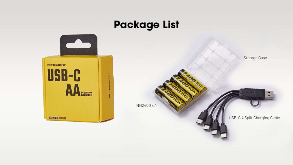 Nitecore NH2400 USB-C Rechargeable AA Battery, 4-Pack