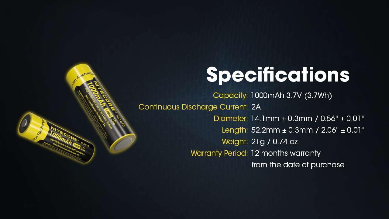 Nitecore NL1410 14500 Rechargeable Li-ion Battery