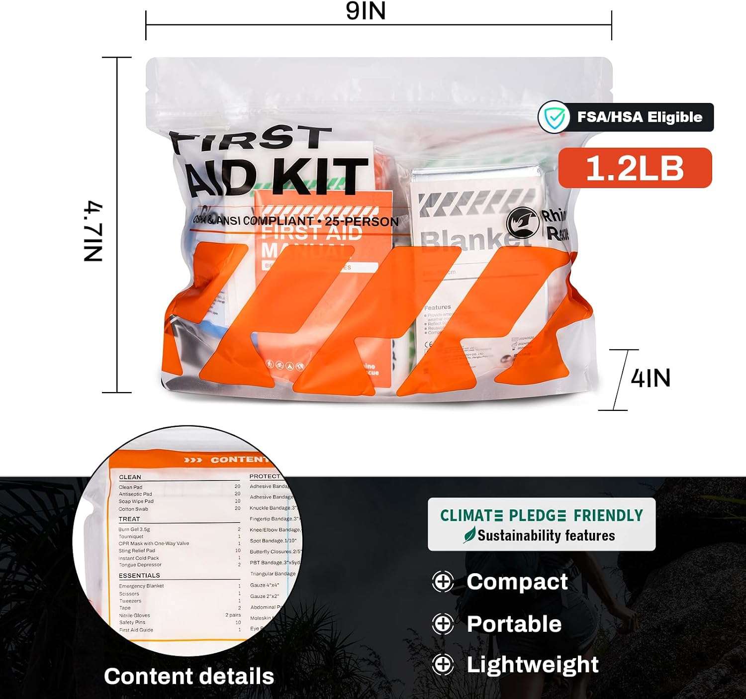 RHINO RESCUE First Aid Kit Refill Set, 240pcs, Waterproof
