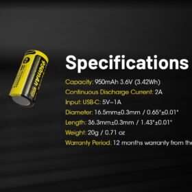 Nitecore NL169R Rechargeable 16340 Battery with USB-C Port
